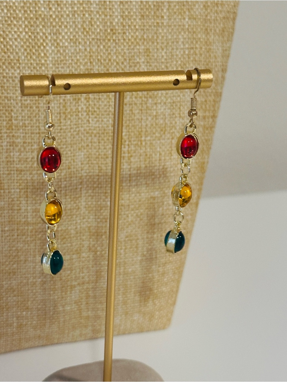 Fashion Jewelry Red, Gold & Teal Beaded Dangle Earrings